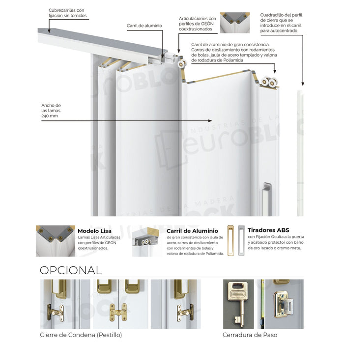 Puerta Plegable Melamina Grande Alto 247 cm.