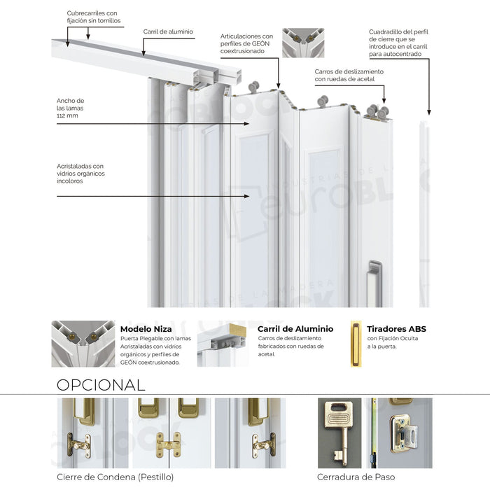 Puerta Plegable PVC Niza Alto 225 cm.