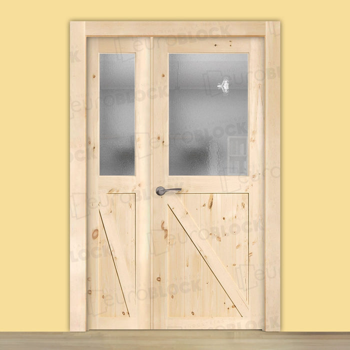 Puerta Doble para Salón Rústica GR001 (Madera sin barnizar)