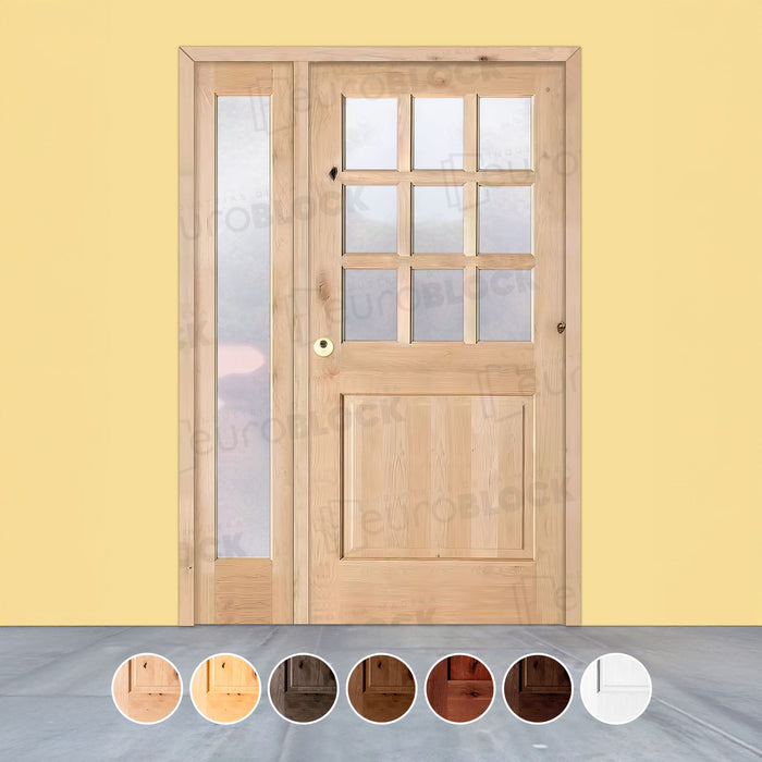 Puerta de Exterior con Fijo de Madera Maciza Serie 1100-V9