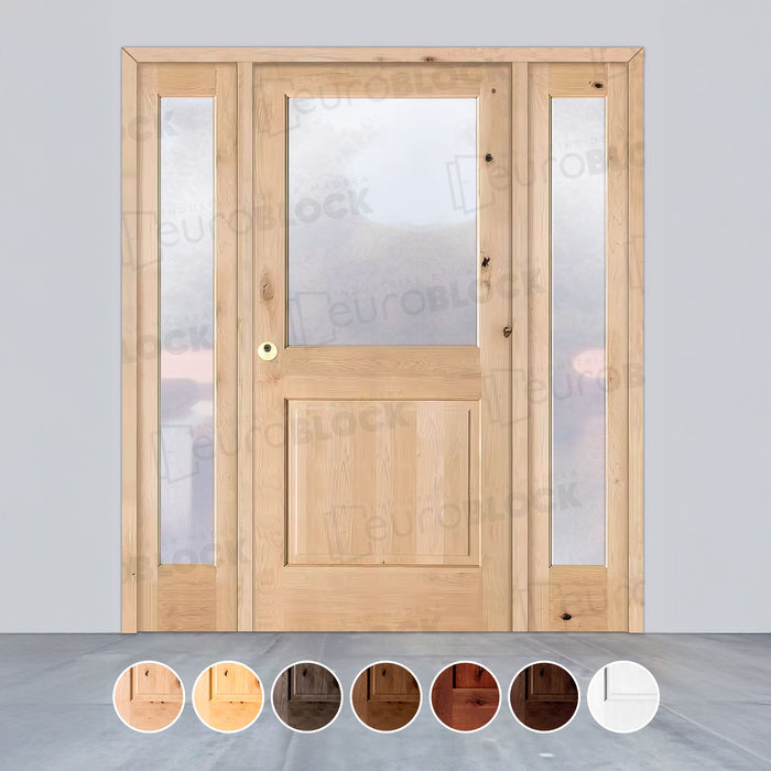 Puerta de Exterior con Dos Fijos de Madera Maciza Serie 1100-V1