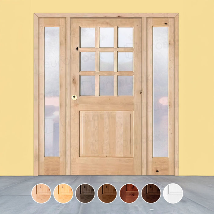 Puerta de Exterior con Dos Fijos de Madera Maciza Serie 1100-V9