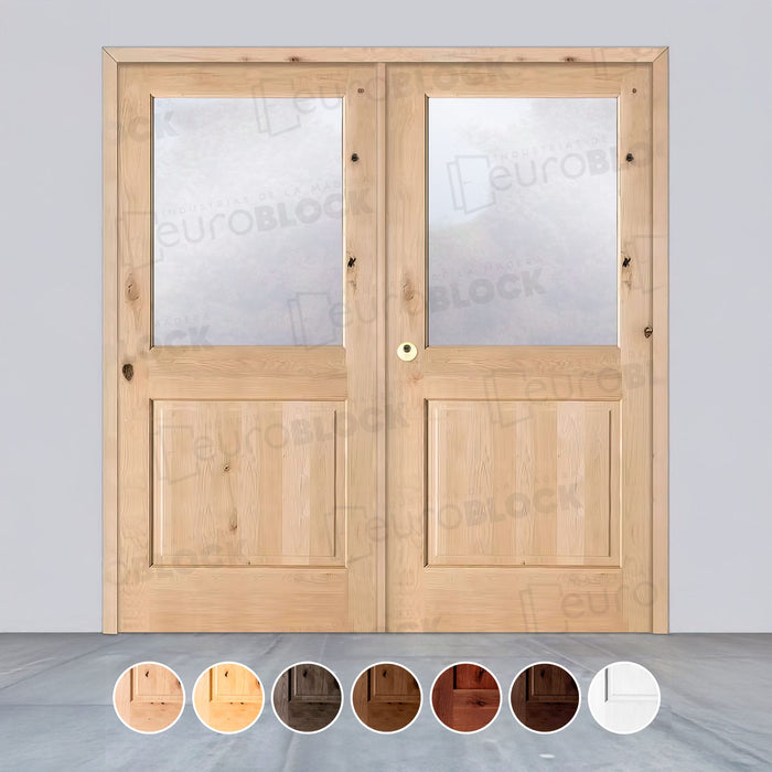 Puerta Doble de Exterior Fijos de Madera Maciza Serie 1100-V1