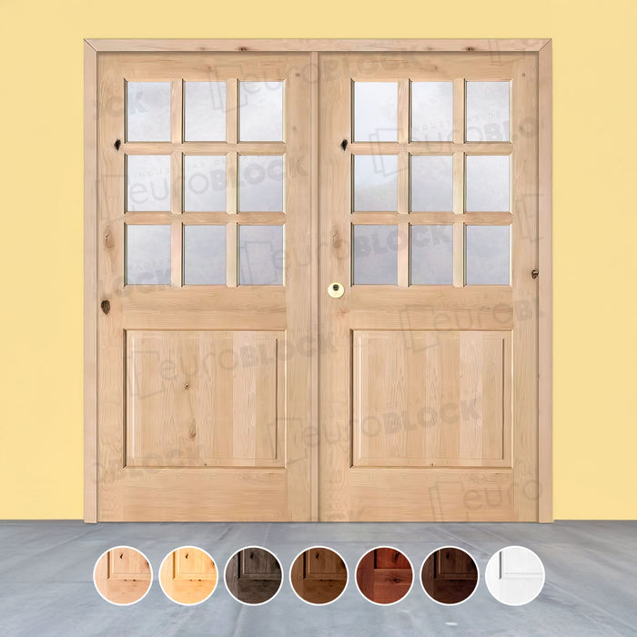 Puerta Doble de Exterior Fijos de Madera Maciza Serie 1100-V9