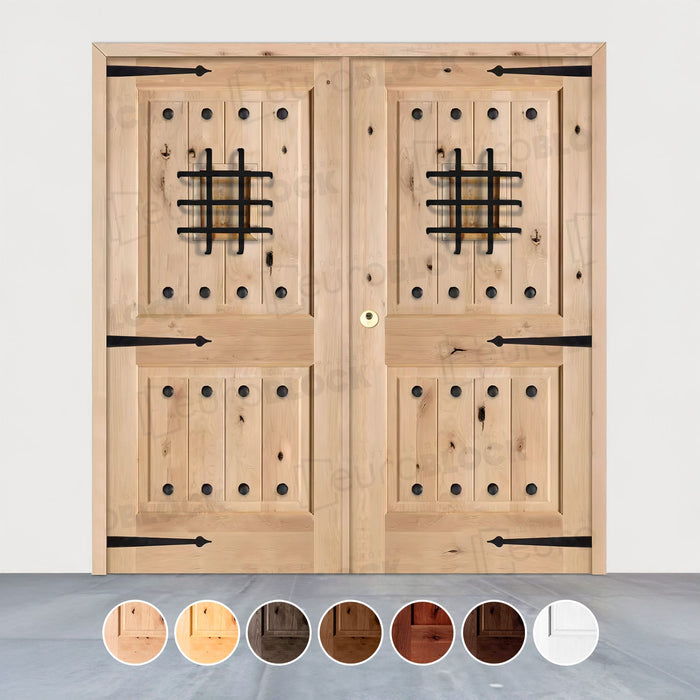 Puerta Doble de Exterior Fijos de Madera Maciza Serie 3100
