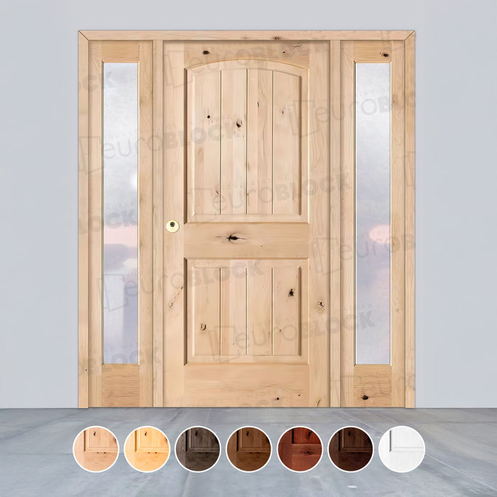 Puerta de Exterior con Dos Fijos de Madera Maciza Serie 7100