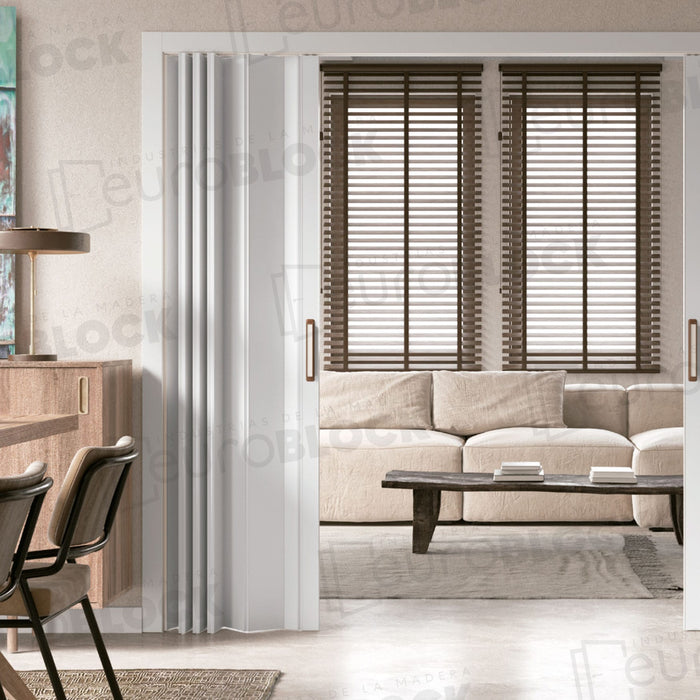 Puerta Plegable Madera Natural Laca Blanca Milán Alto 225 cm.