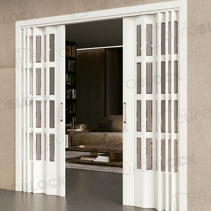 Puerta Plegable Acristalada Madera Natural Laca Blanca Siena Alto 205 cm.