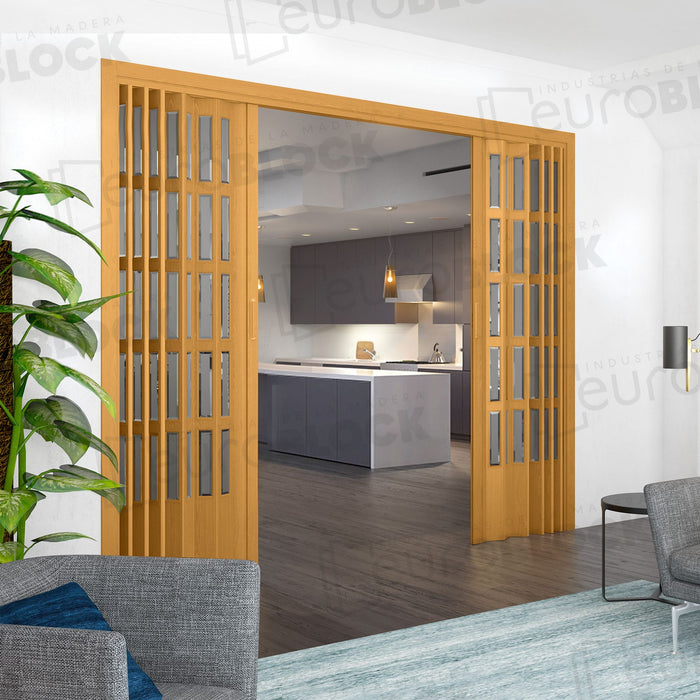 Puerta Plegable Acristalada Madera Natural Roble Siena Alto 225 cm.