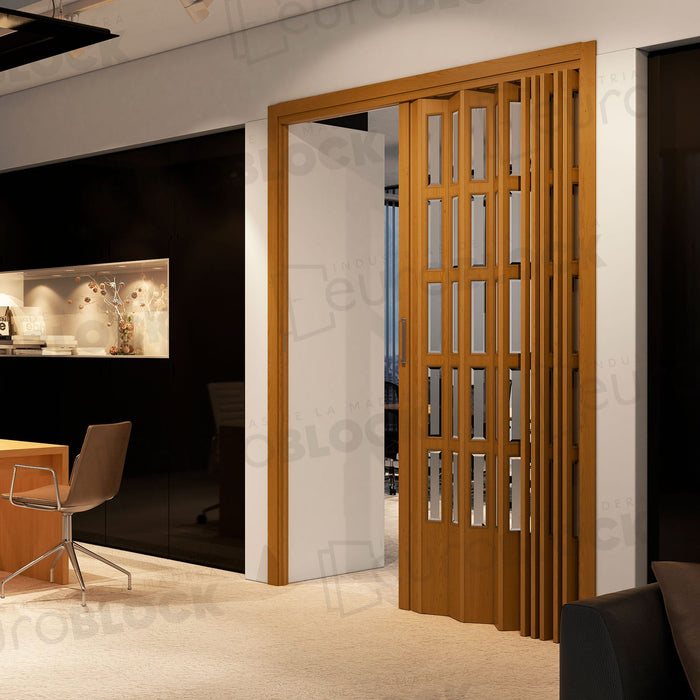 Puerta Plegable Acristalada Madera Natural Sapelly Siena Alto 205 cm.